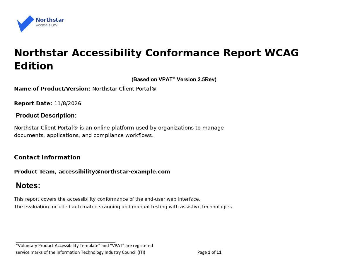 Sample VPAT accessibility conformance report cover